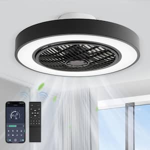 20 in. Indoor Black Blade Span 13 in. Modern Low Profile Ceiling Fan with LED Light with Smart APP and Remote Control