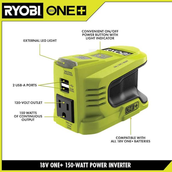 Power Smart Generator Ryobi 18V Power Inverter 150W AC/110-120V
