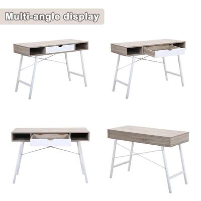 43.3 in. W X-Shaped White Simple Wooden Student Writing Desk Support Home Office Writing Table
