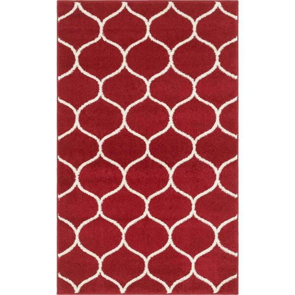 Unique Loom Trellis Frieze Rounded Red 3 ft. 3 in. x 5 ft. 3 in. Area Rug