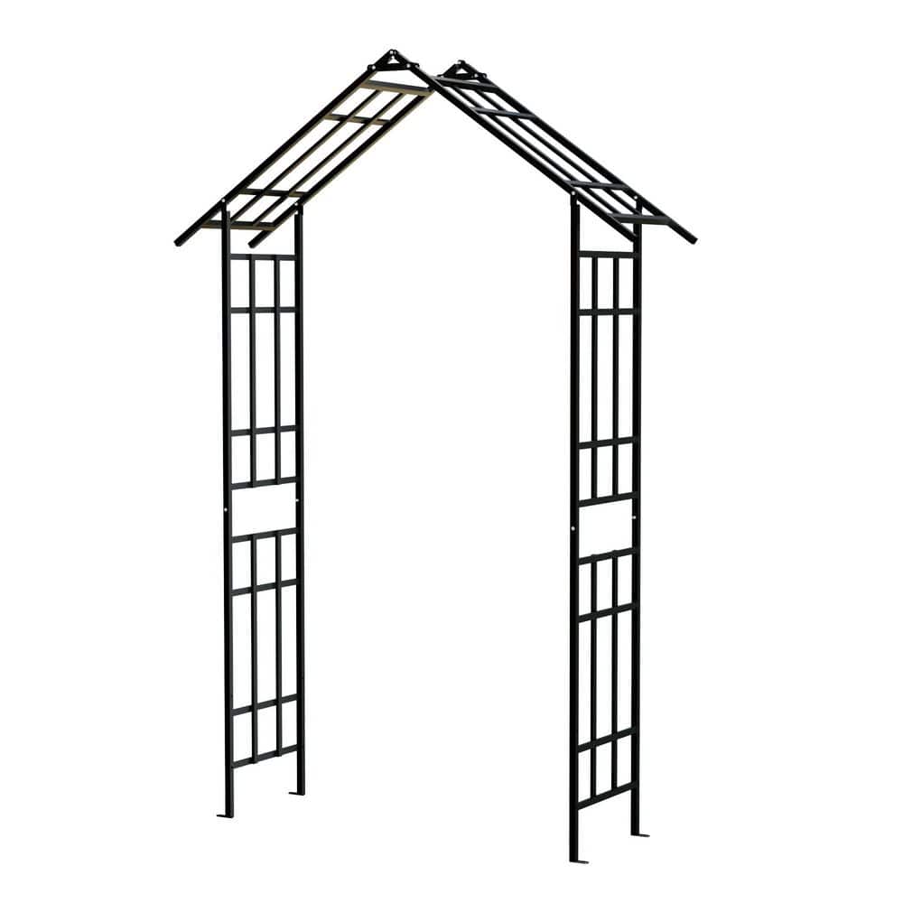 102 in. Outdoor Black Square Arch Design Metal Garden Trellis with Adjustab