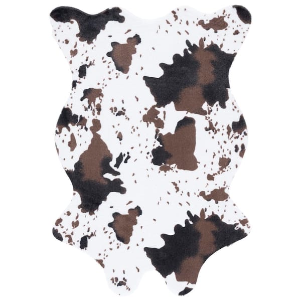 Faux Cow Hide Ivory/Dark Brown 5 ft. x 5 ft. Machine Washable Abstract Patches Area Rug