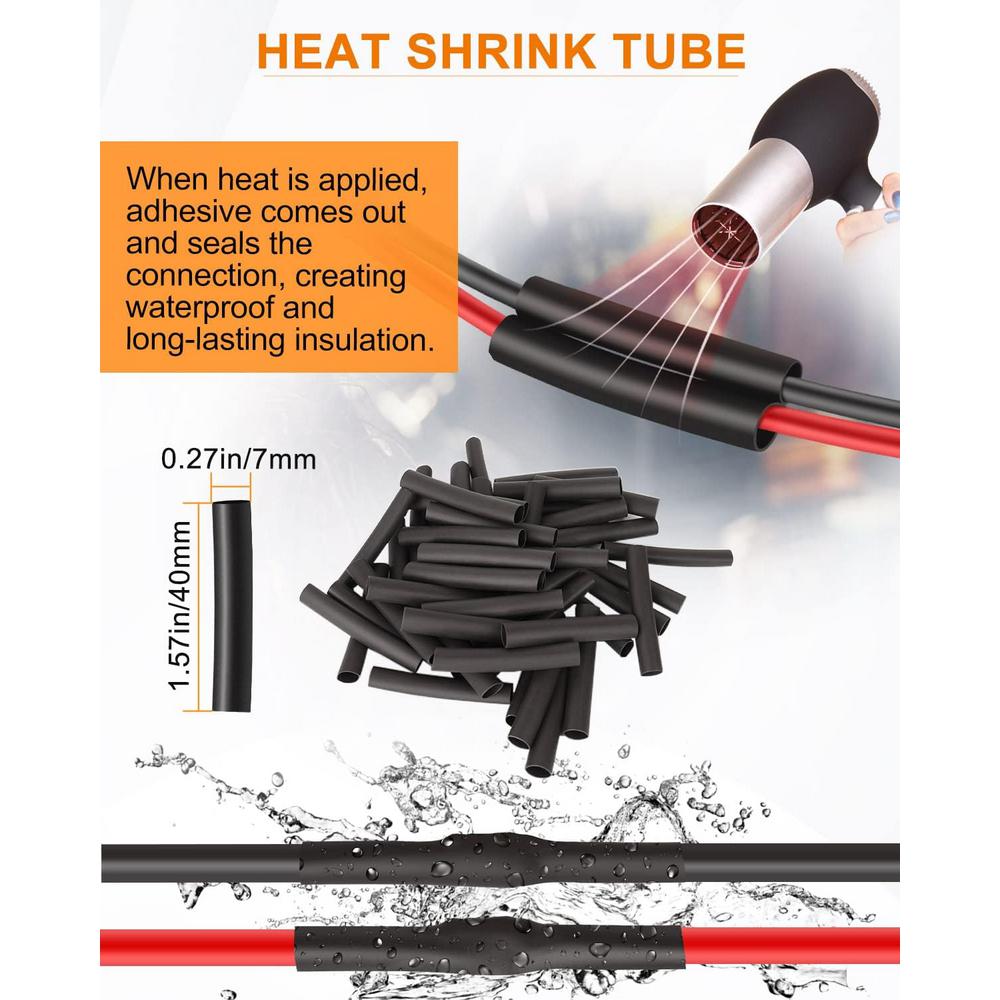 Electrical Wiring Connectors Pack 50 Pairs 3M Heat Shrink Male/Female Quick Disconnect Connectors - 16-14 AWG, Marine Grade Butt Connectors - Foto 9