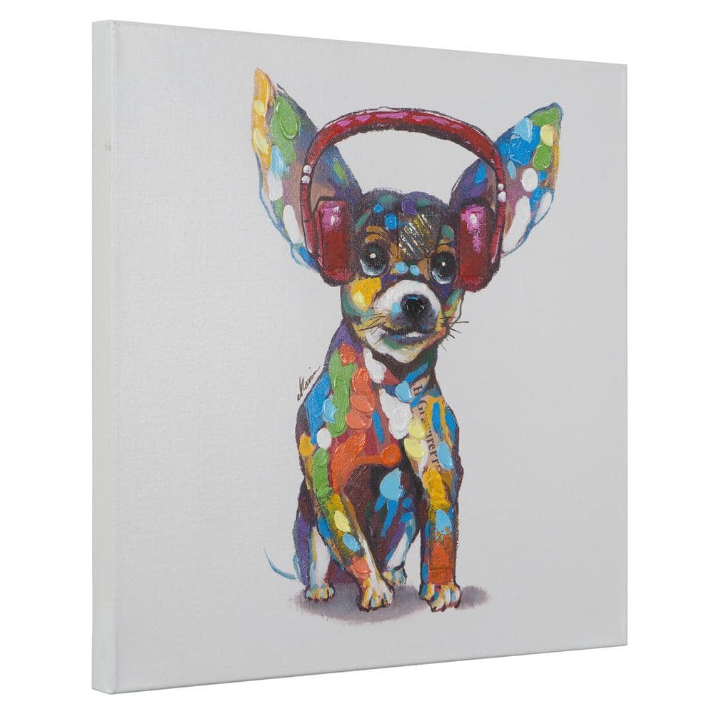 Colorful Chihuahua with Headphones Canvas Wall Art
