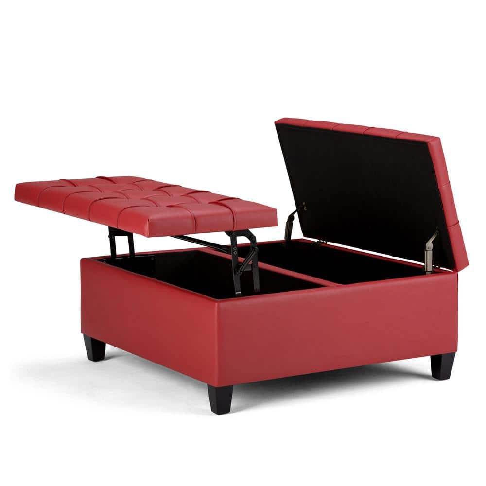 Crimson Red Tufted Faux Leather Cocktail Ottoman