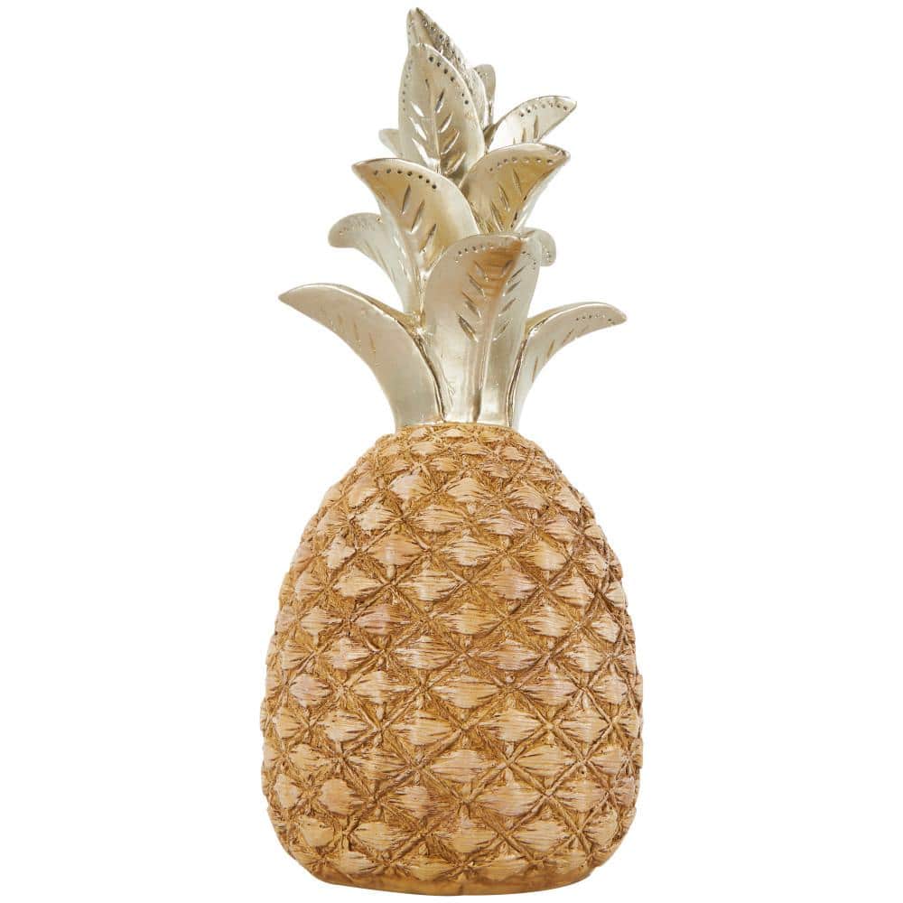 Gold and White Resin Pineapple Decorative Sculpture