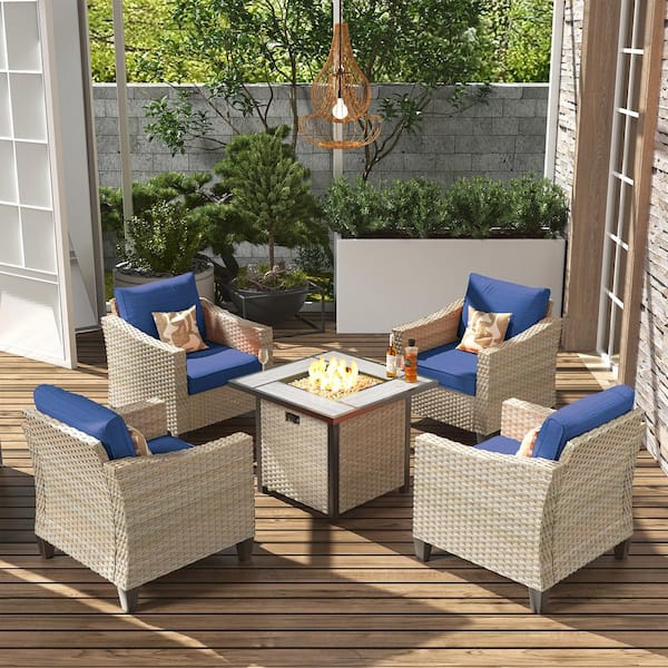 HOOOWOOO Oconee Beige 5-Piece Modern Outdoor Patio Conversation Sofa ...