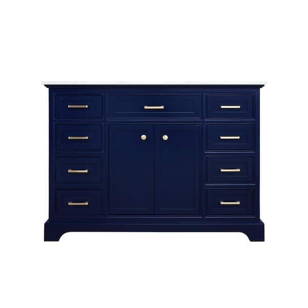 Unbranded Simply Living 48 in. W x 21.5 in. D x 35 in. H Bath Vanity in Blue with Carrara White Marble Top
