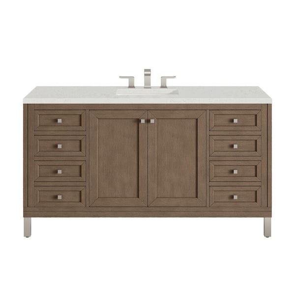 James Martin Vanities Chicago 60.0 in. W x 23.5 in. D x 33.8 in. H Single Bathroom Vanity Whitewashed Walnut and Lime Delight Quartz Top