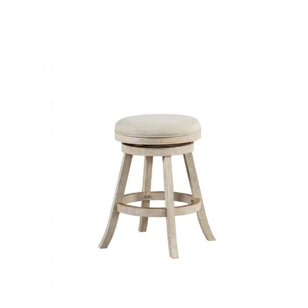 Fenton 24 in. Ivory Wire-Brushed Backless Swivel Counter Stool with Cushion
