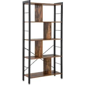 60.8 in. Tall Brown and Black Wood 4-Shelf Standard Bookcase with Metal Frame