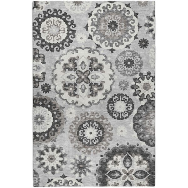 Dream Shag Premium Machine Washable Abstract ADS763 Silver 10 ft. x 14 ft. Area Rug