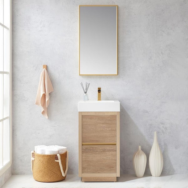 ROSWELL Palencia 18 in. W x 18 in. D x 33.9 in. H Bath Vanity in North American Oak with White Composite Integral Sink and Top