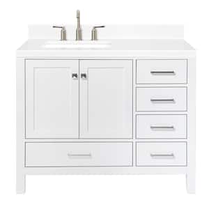 Cambridge 42.25 in. W x 22 in. D x 36 in. H Single Sink Freestanding Bath Vanity in White with Carrara Quartz Top