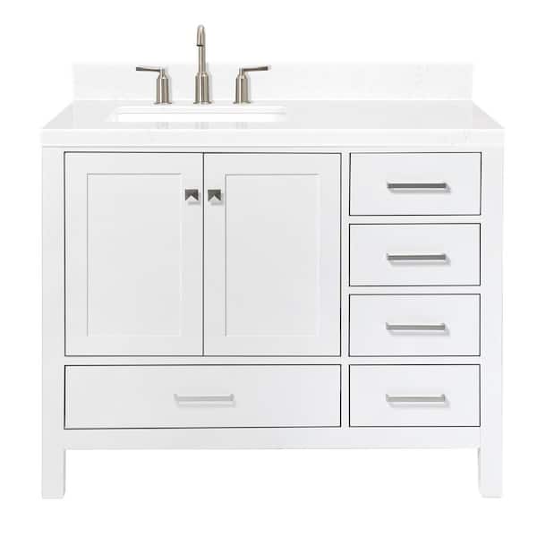 Cambridge 42 in. Single Sink Freestanding Bathroom Vanity in White with Carrara White Quartz Top