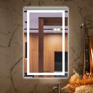 Frameless Rectangular Bathroom Wall Mounted LED Mirror 20 in. W x 30 in. H Anti-Fog and Dimmer Touch Sensor