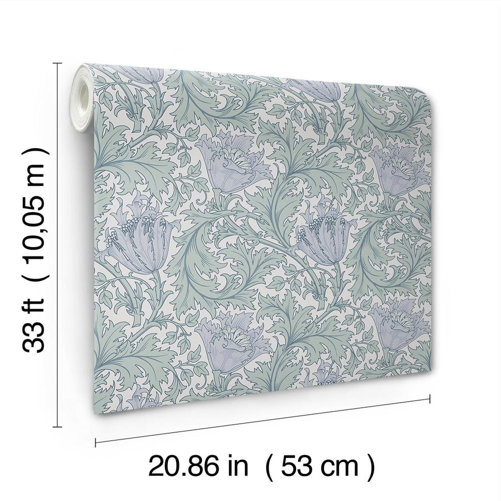 Periwinkle Blue Floral Non-Woven Wallpaper Roll
