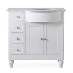 38 in. W Single Sink Freestanding Bath Vanity in White with Carrara White Natural Marble Top