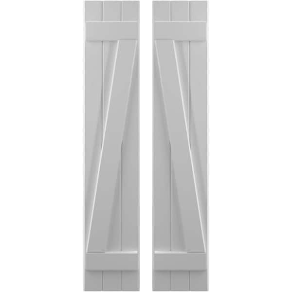 Ekena Millwork 10-1/2 in. W x 63 in. H Americraft 3-Board Exterior Real Wood Joined Board and Batten Shutters with Z-Bar in Primed