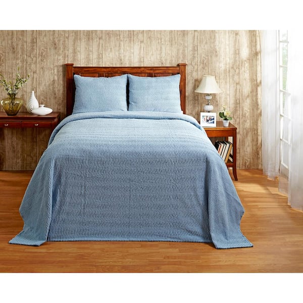 Better Trends Natick Collection in Wavy Channel Stripes Design Blue Full/Double 100% Cotton Tufted Chenille Bedspread
