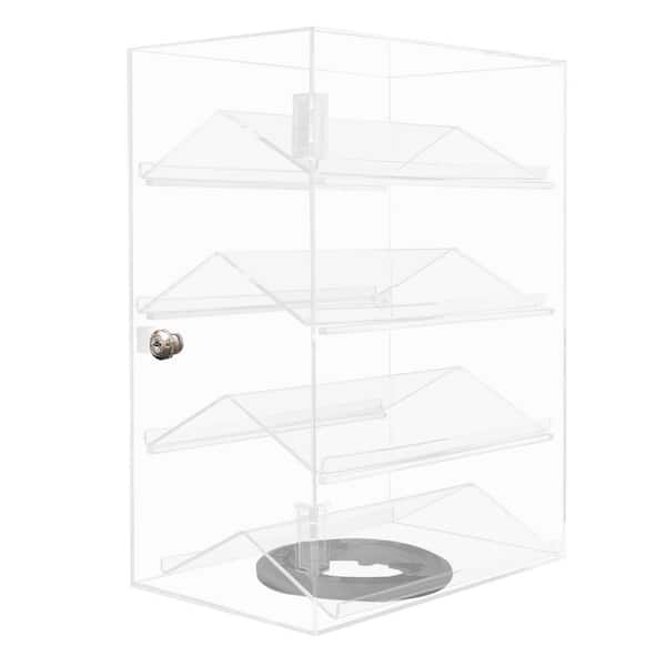 YIYIBYUS 4 Tier Rotatable Clear Acrylic V-shaped Shelf Decorative Stand Model Toys Dolls Dustproof Display Cabinet with Lock