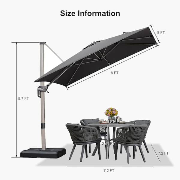 8 ft. Square Outdoor Patio Cantilever Umbrella Light Champagne Aluminum Offset 360° Rotation Umbrella in Gray