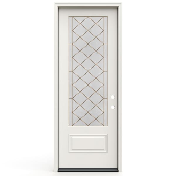 36 in. x 96 in. Left-H and 3/4 Lite Frameless Sardis Decorative Glass Primed Fiberglass Prehung Door W/ Brickmould