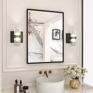 22 in. W x 30 in. H Rectangular Framed French Cleat Wall Mounted Tempered Glass Bathroom Vanity Mirror in Matte Black