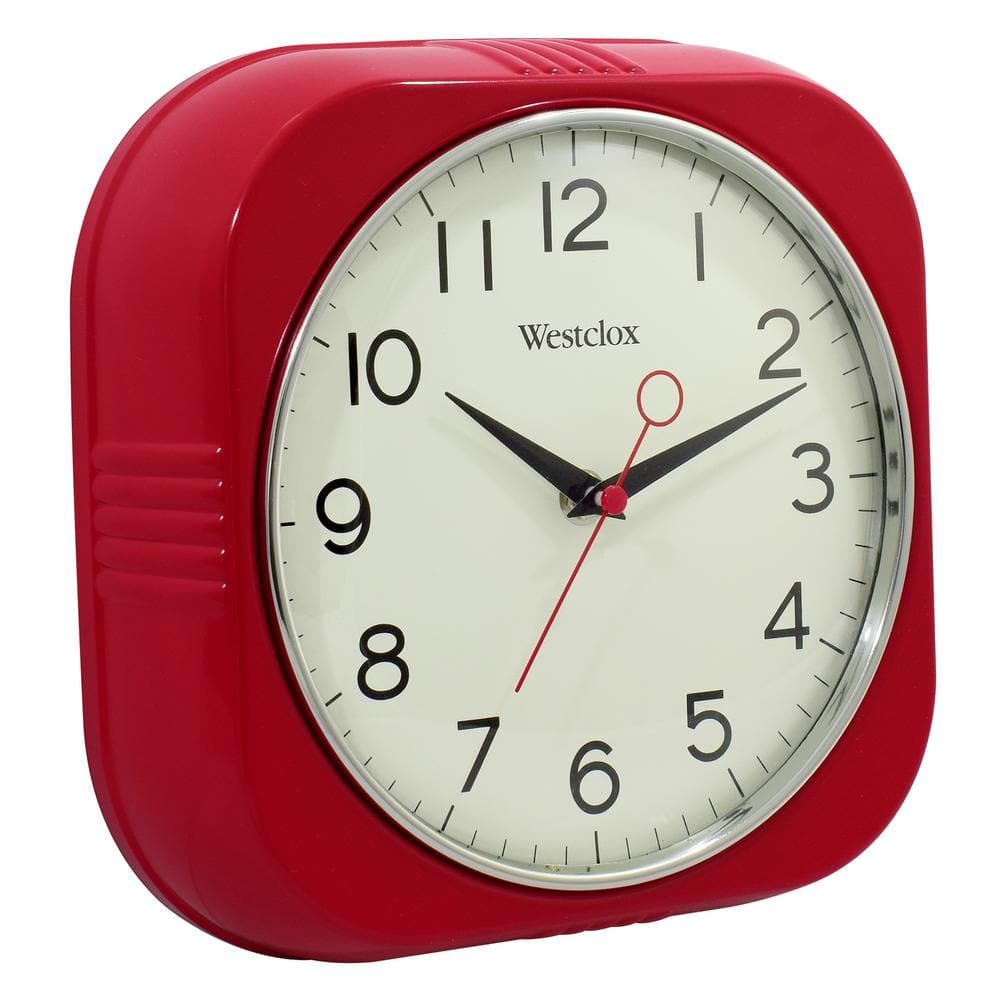 Red Square Retro Wall Clock with Chrome Bezel