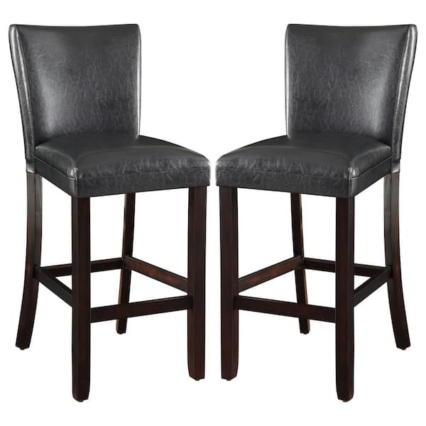 Coaster Alberton 30.5 in. Cappuccino and Black Solid Upholstered Back Wood Frame Bar Stool (Set of 2)