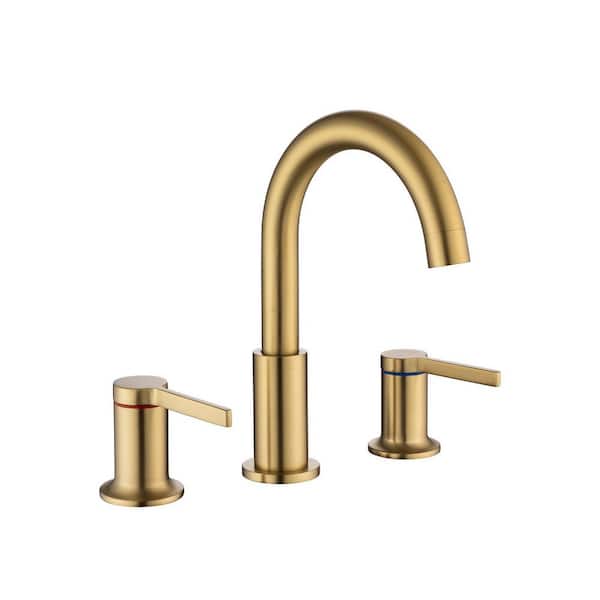 Flynama 8 in. Widespread Double Handle Bathroom Faucet in Brushed Gold