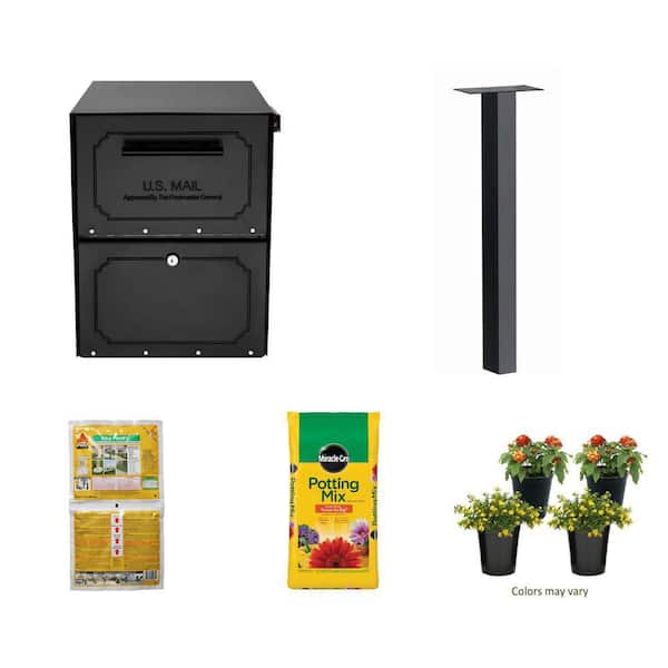 Oasis XL Locking Mailbox, Post, Post Mix, Potting Mix, Lantana 4-Pack