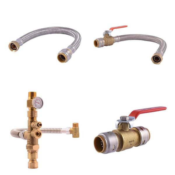 3/4 in. Push Connect Water Heater Connector (18 in), Ball Valve (18 in), Tank Booster Mix Valve, Brass Ball Valve Combo