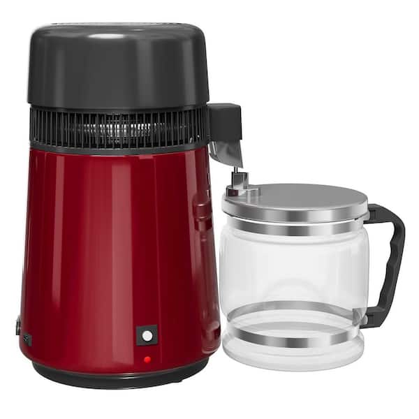 1Gal 4 Liters Red Stainless Steel Electric Kettle with Glass Container, Plastic Shell Distilled Water Machine, 8 Cup