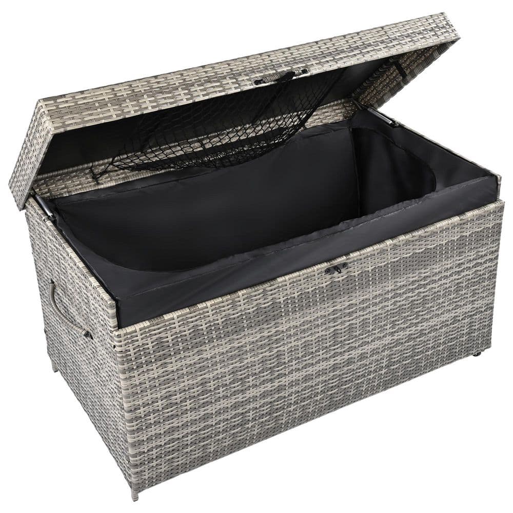 200 Gal. 58.7 in, W x 27.6 in. D x 33.5 in. H Grey Wicker Deck Box with Loc
