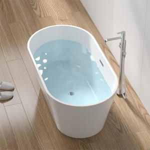 59 in. x 31.1 in. Acrylic Freestanding Contemporary Soaking Bathtub with Overflow and Drain in Gloss White