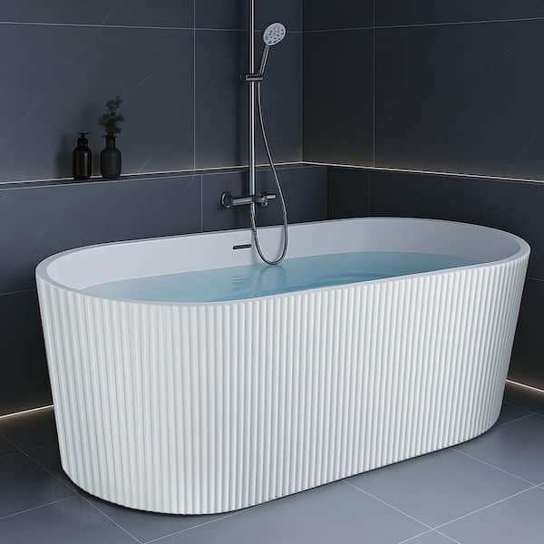 66 in. x 31 in. Acrylic Soaking Bathtub Contemporary Soaking Tub with Center Drain in White