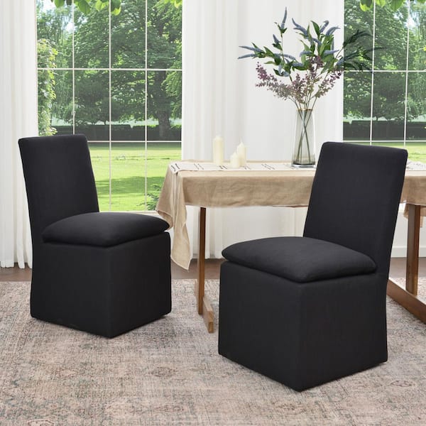 Black Performance Fabric Upholstered Side Chair with Casters (Set of 2)