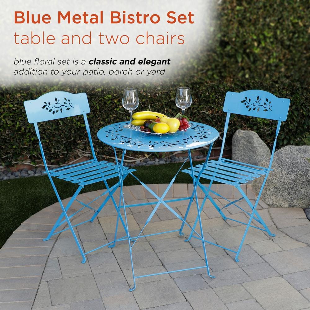 Bright Blue Steel 3-Piece Folding Bistro Patio Set