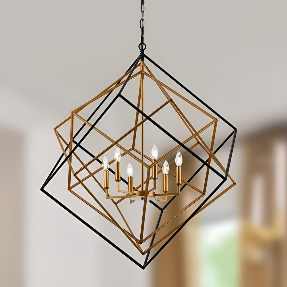 Black Geometric Cube Chandelier with Candle Lights