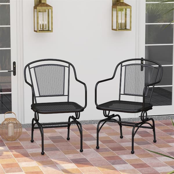 Patio Rocking Chairs Set of 2 Cozy Rockers with Metal Mesh Backrest and Seat