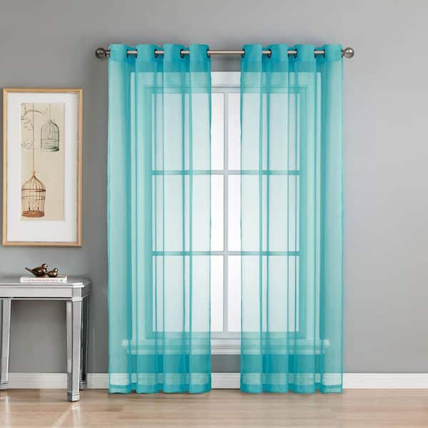 Window Elements Sheer Diamond Sheer Voile Turquoise Grommet Extra Wide Curtain Panel, 56 in. W x 84 in. L