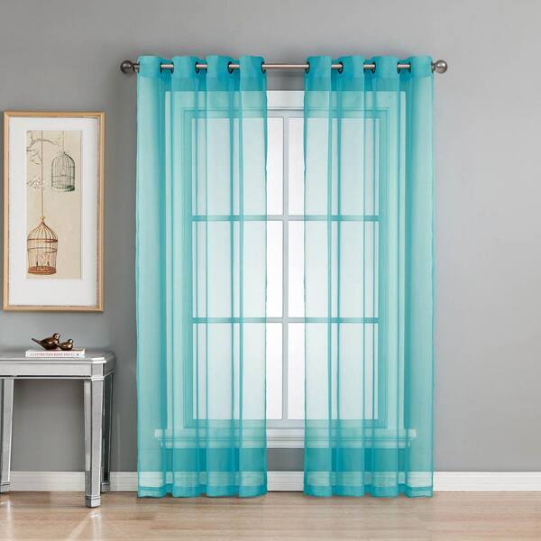 Window Elements Sheer Diamond Sheer Voile Turquoise Grommet Extra Wide Curtain Panel, 56 in. W x 90 in. L