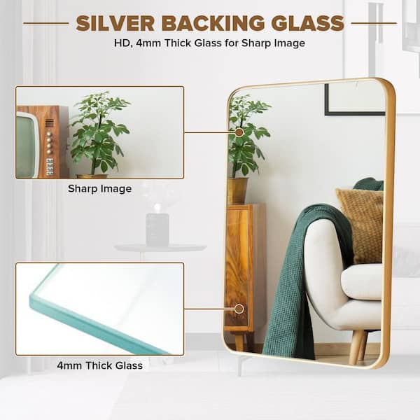 Seafuloy 22 in. W x 30 in. H Bathroom Mirror, Gold Mirrors for Wall, Rectangular Wall Mount Mirror, Vertical and Horizontal
