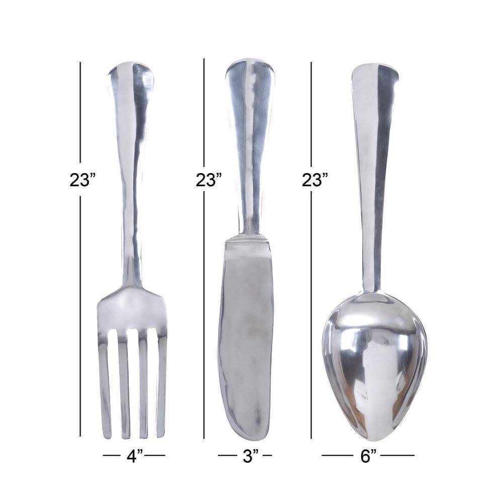 4" x 23" Set of 3 Aluminum Utensils Knife, Spoon and Fork Wall Decors Silver - Olivia & May