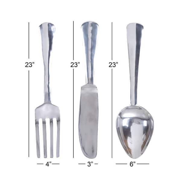 35 Inch Silver Metal Wall Decor Utensils Set Of 3