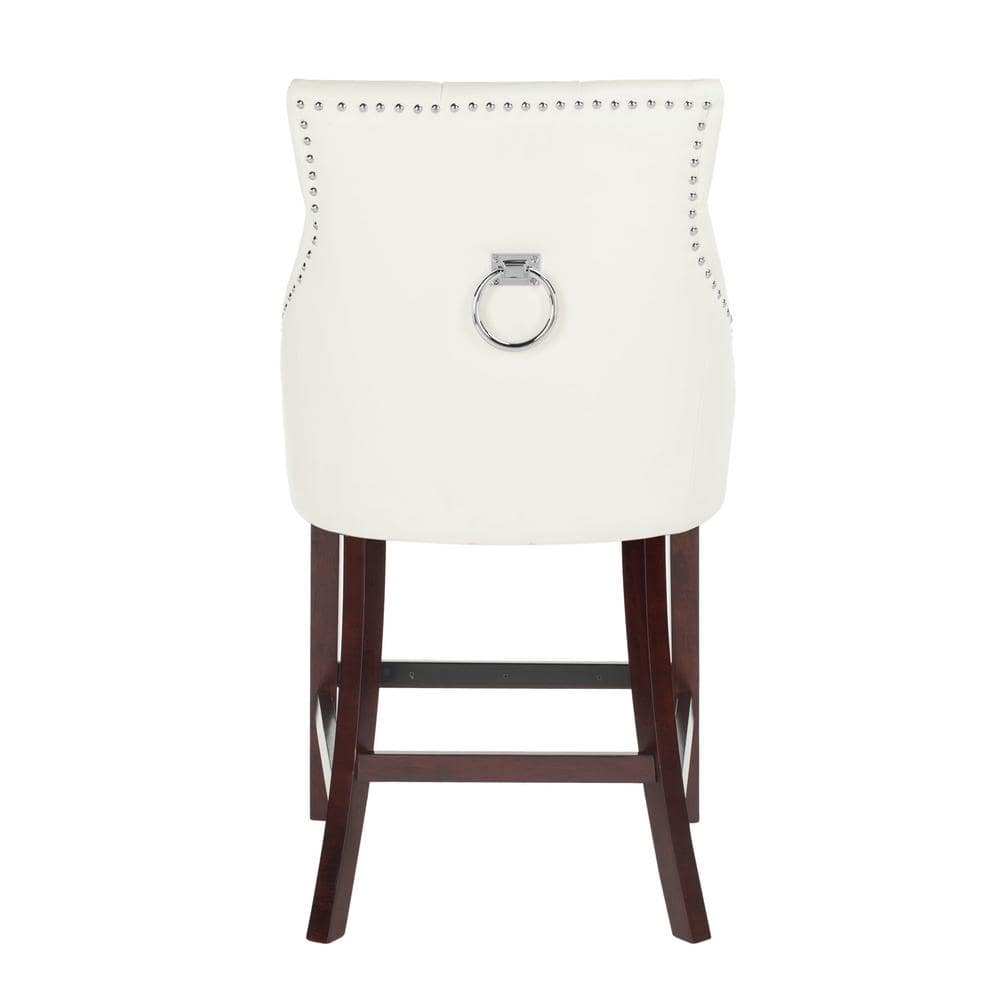 Eleni Transitional White Leather Wingback Counter Stool with Chrome Details