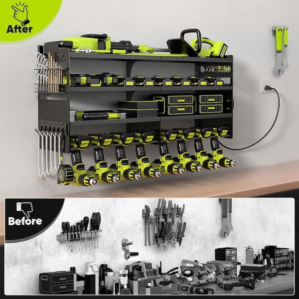 YICHUHAOXI 33 in. Black Power Tool Organizer Wall Rack with 4
