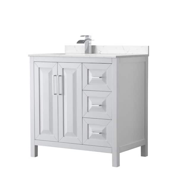 Wyndham Collection Daria 36 in. W x 22 in. D x 35.75 in. H Single Bath Vanity in White with Carrara Cultured Marble Top