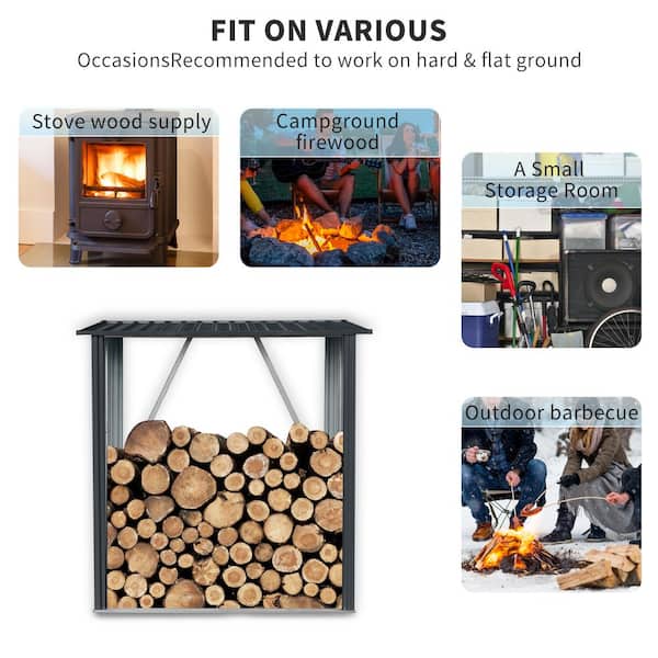 Unbranded - Black 59 in. W Heavy Duty Outdoor Meta Firewood Rack for Firewood and Lumber Storage